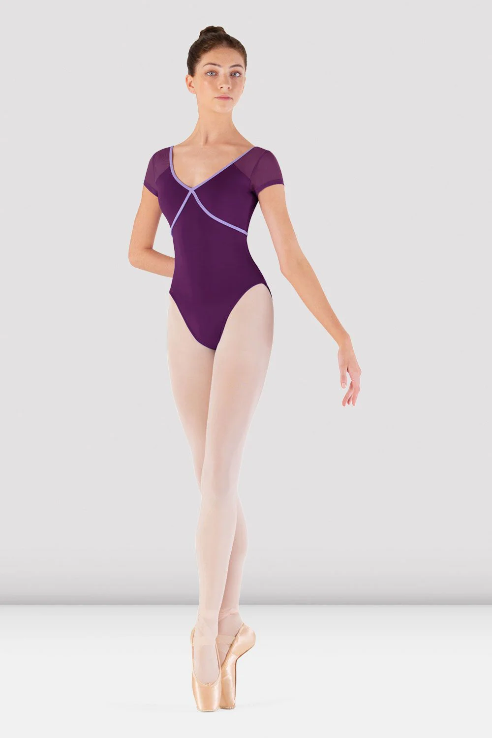 Classic Bloch Serendipity cap sleeve leotard in plum with V-neck
